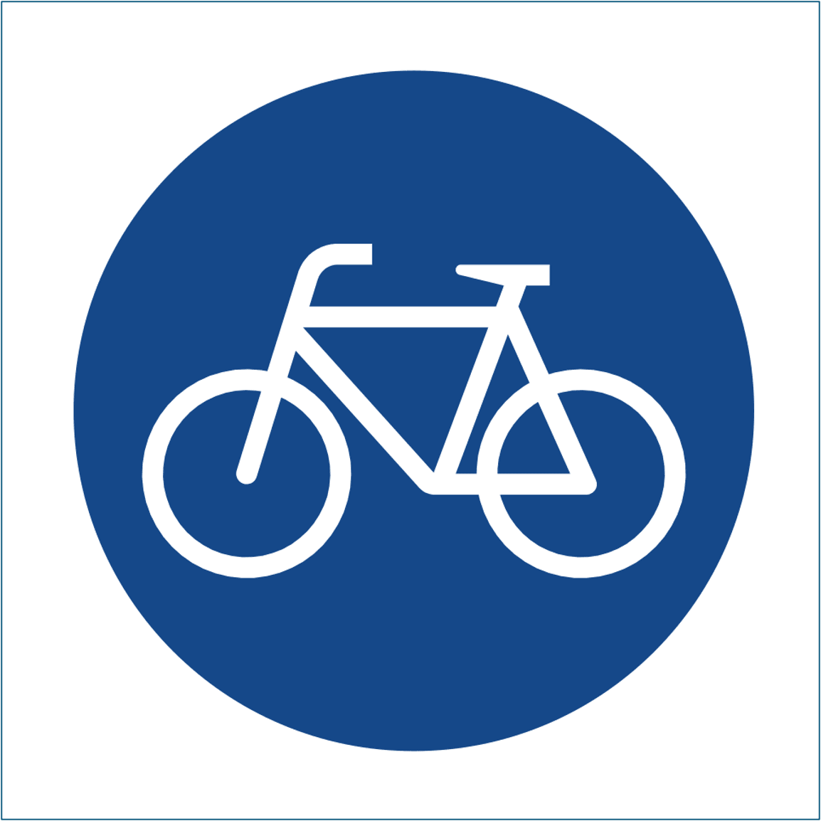 Mythos Wahrheit T2 Verkehrszeichen 237 Ein blau-weißes Schild zeigt die Abbildung eines Fahrrads. Das Schild weist auf einen Radweg hin.